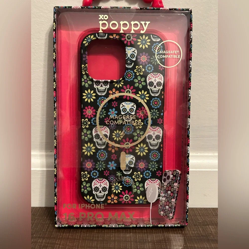 XO Poppy Sugar Skull Case iPhone 16 Pro Max MagSafe Floral Día de los Muertos